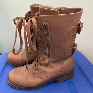 DREAM PAIRS Women's Winter Combat Boots Comfortable Outdoor Lace-Up Mid Calf 7.5